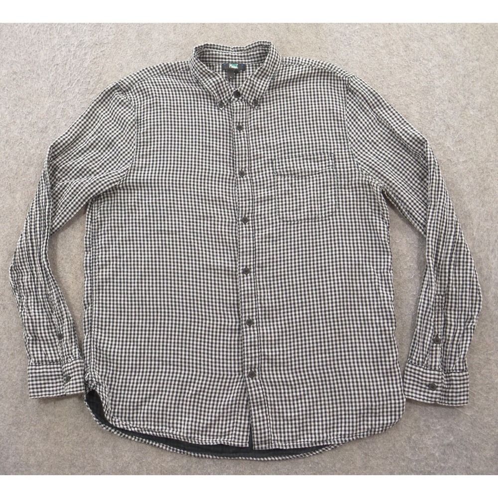 Paige Shirt Mens Large Black White Button Up Checks Cotton Long Sleeve